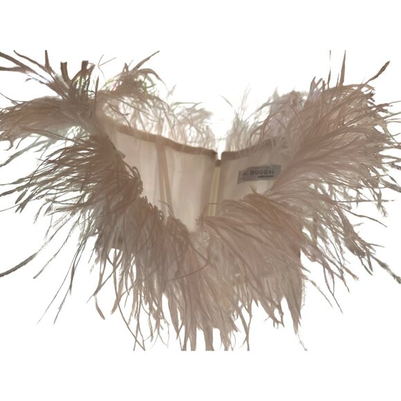 Mac Duggal Strapless Jumpsuit With Feather Trim Size 2 White Crepe Polyester Sle - Picture 6 of 10